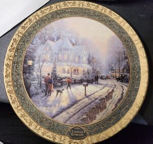 Thomas Kinkade Holiday Plate with Gold and Gray Details